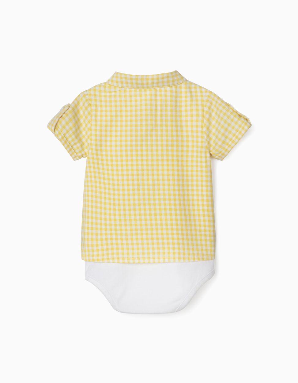 Zippy - GINGHAM PLAID SHIRT BODYSUIT FOR NEWBORN BABY BOYS, YELLOW/WHITE 2