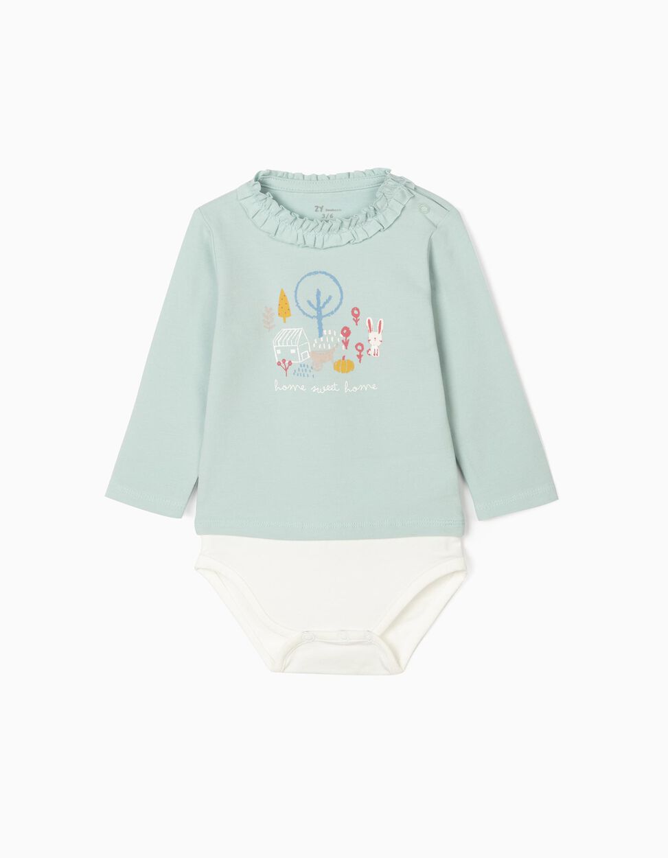 Zippy - BODYSUIT FOR NEWBORN BABY GIRLS, 'HOME', LIGHT BLUE/WHITE