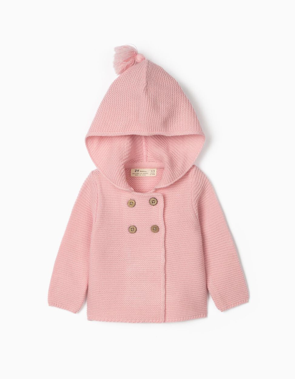 Zippy - HOODED ACRYLIC CARDIGAN FOR NEWBORN BABY GIRLS, PINK