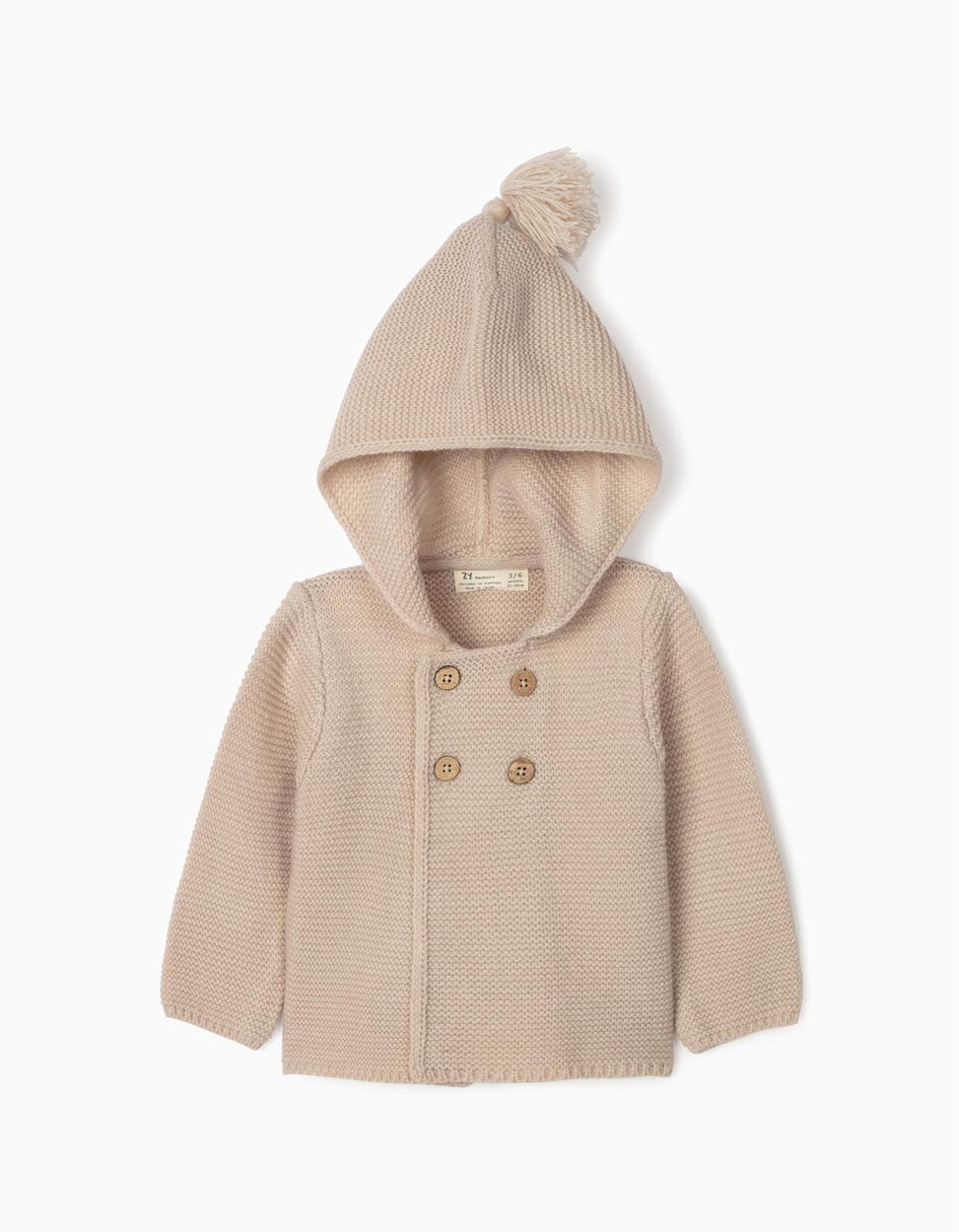 Zippy - HOODED ACRYLIC CARDIGAN FOR NEWBORN BABY BOYS, BEIGE