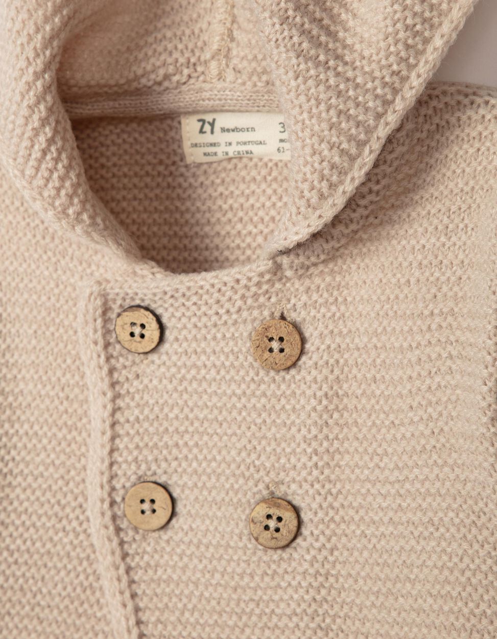 Zippy - HOODED ACRYLIC CARDIGAN FOR NEWBORN BABY BOYS, BEIGE 3