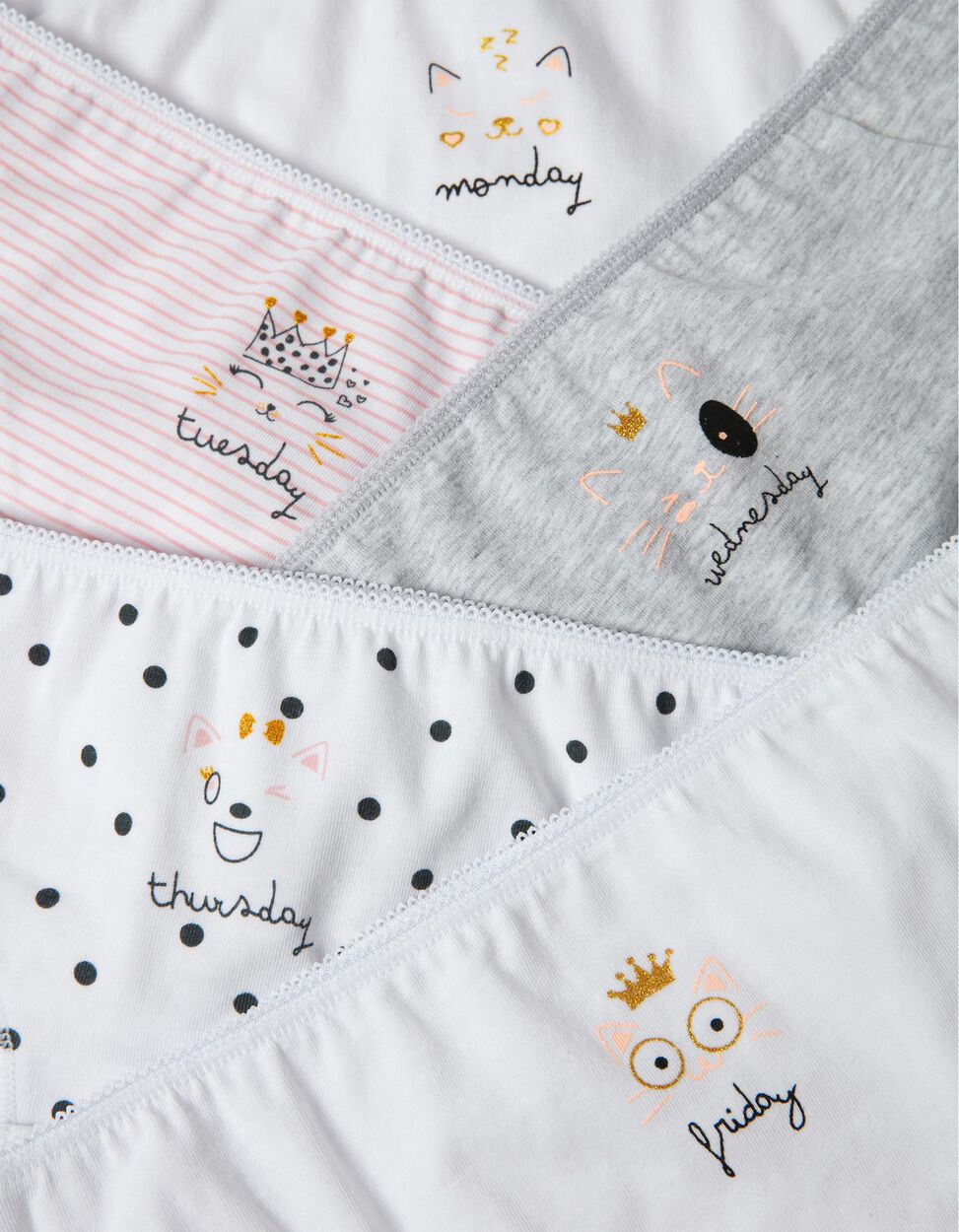 Zippy - 5 BRIEFS FOR GIRLS 'CATS &amp; WEEK DAYS', PINK/WHITE/GREY 2