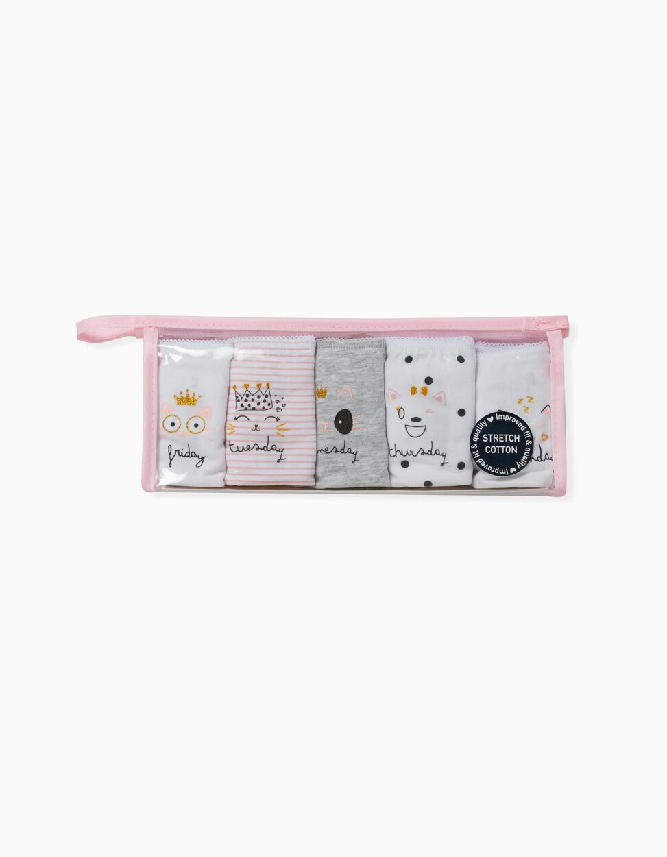Zippy - 5 BRIEFS FOR GIRLS 'CATS &amp; WEEK DAYS', PINK/WHITE/GREY 5