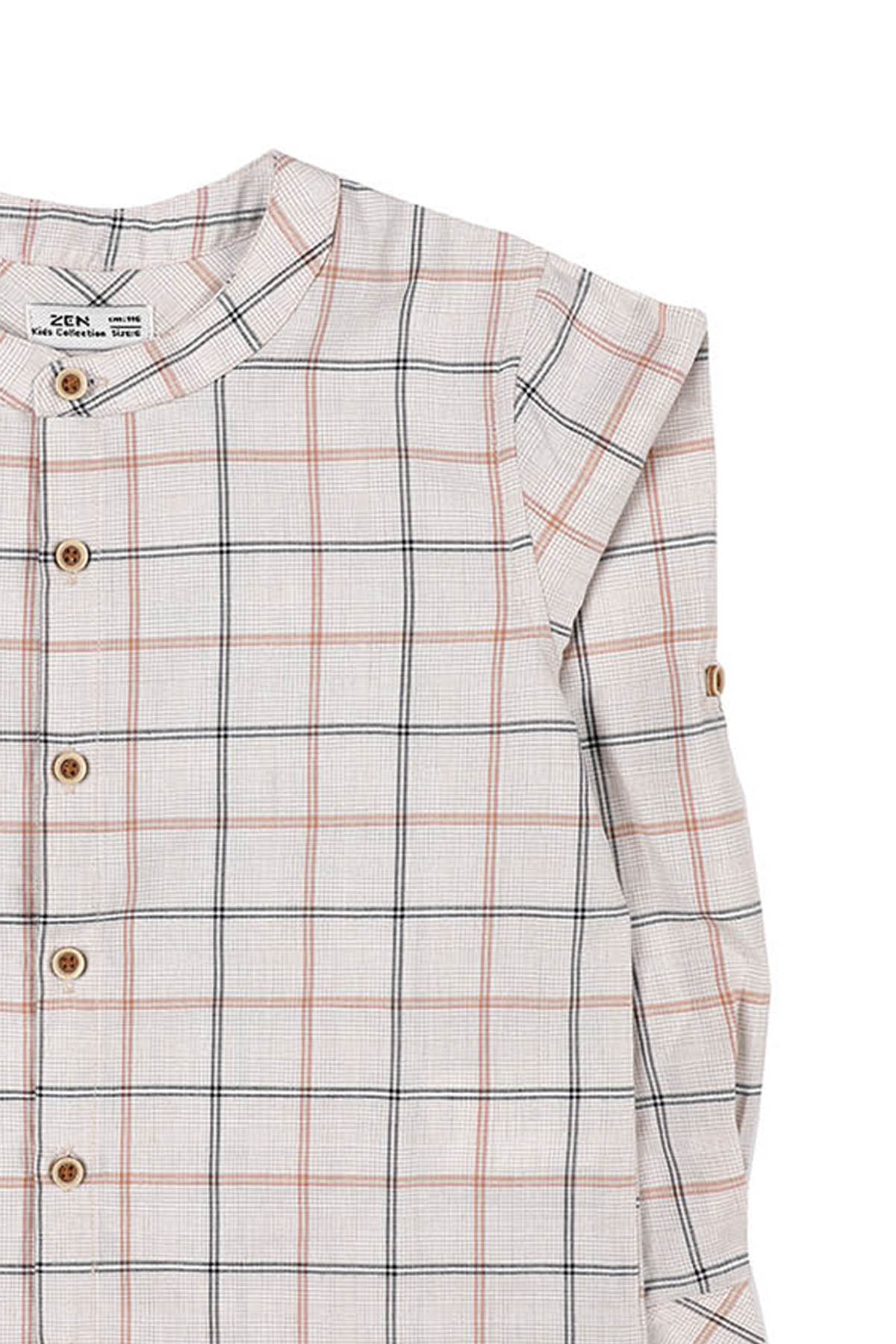 ZEN Enfant - CHEMISE À CARREAUX Col à revers Manches longues - BEIGE 2