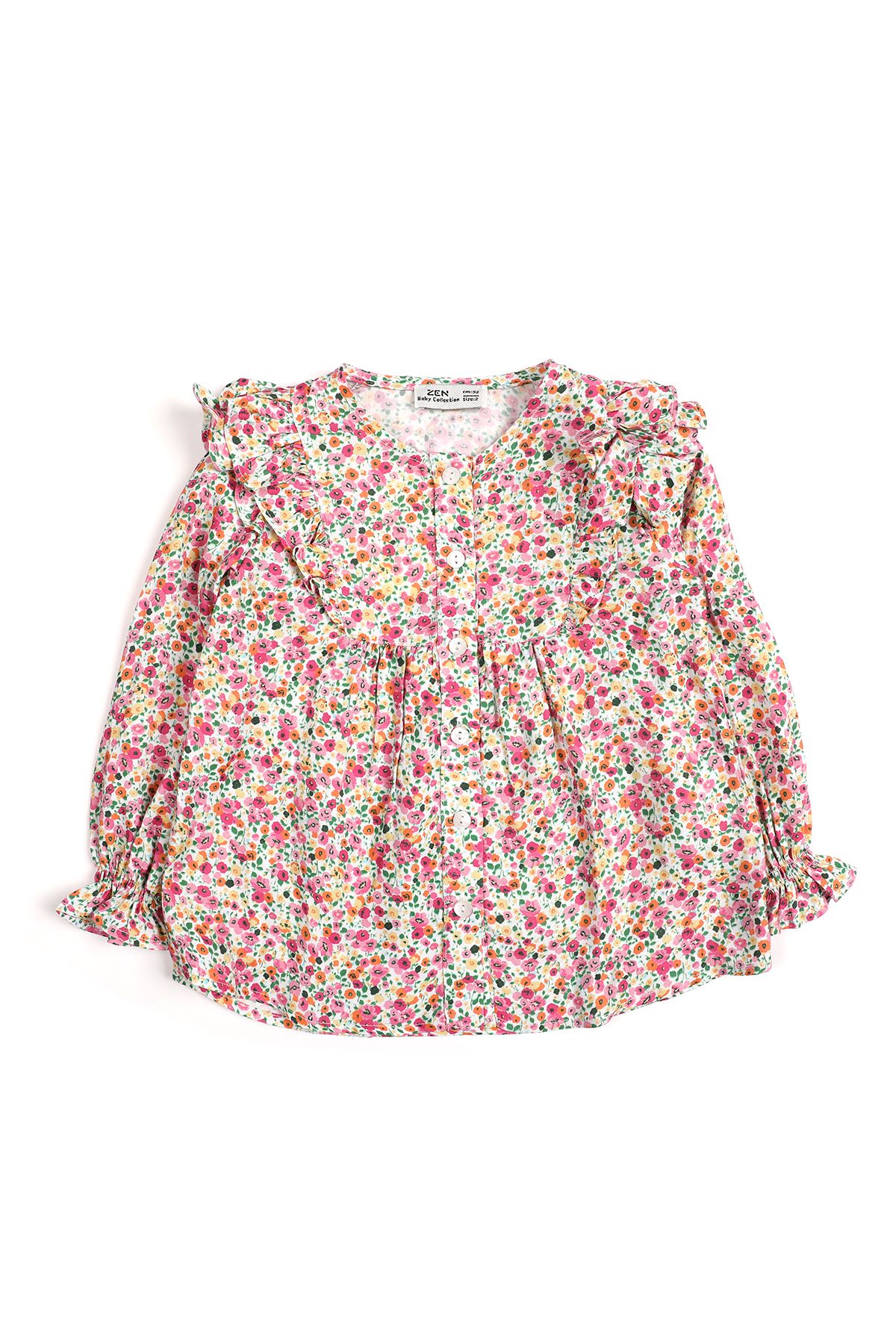 ZEN Enfant - Chemise fleurie , bébé fillette à col rond  - Rose
