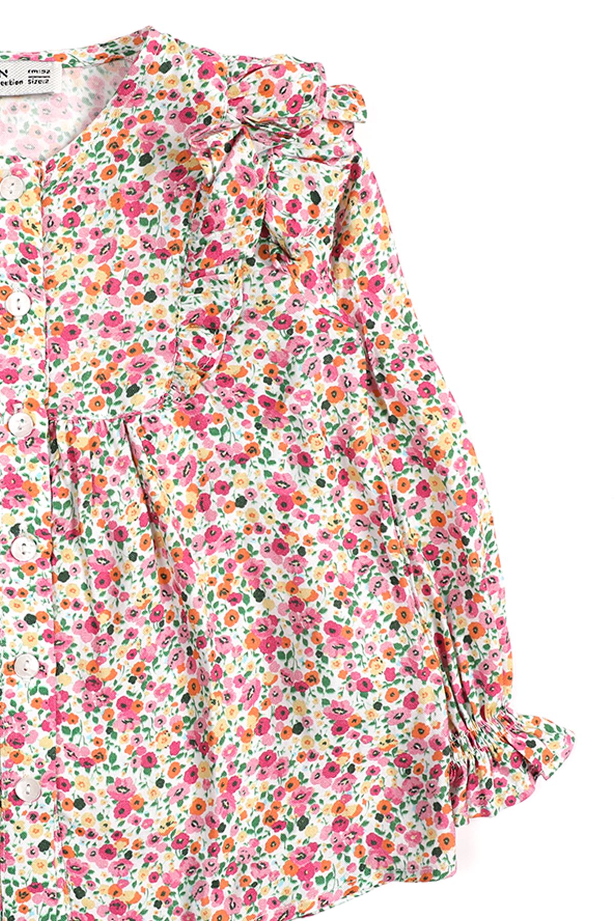ZEN Enfant - Chemise fleurie , bébé fillette à col rond  - Rose 2