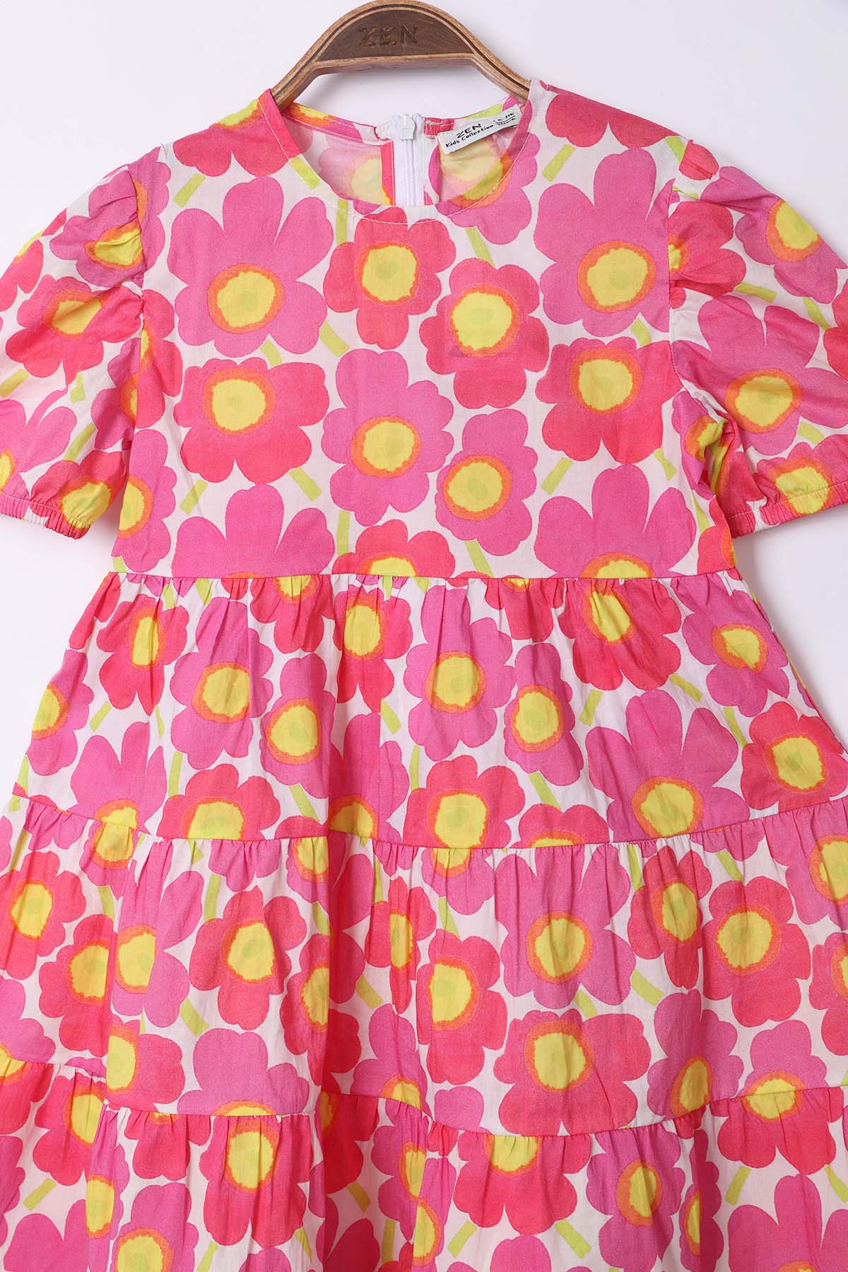 Zen Enfant - ROBE IMPRIMÉE FLEURS À VOLANTS - Rose 2
