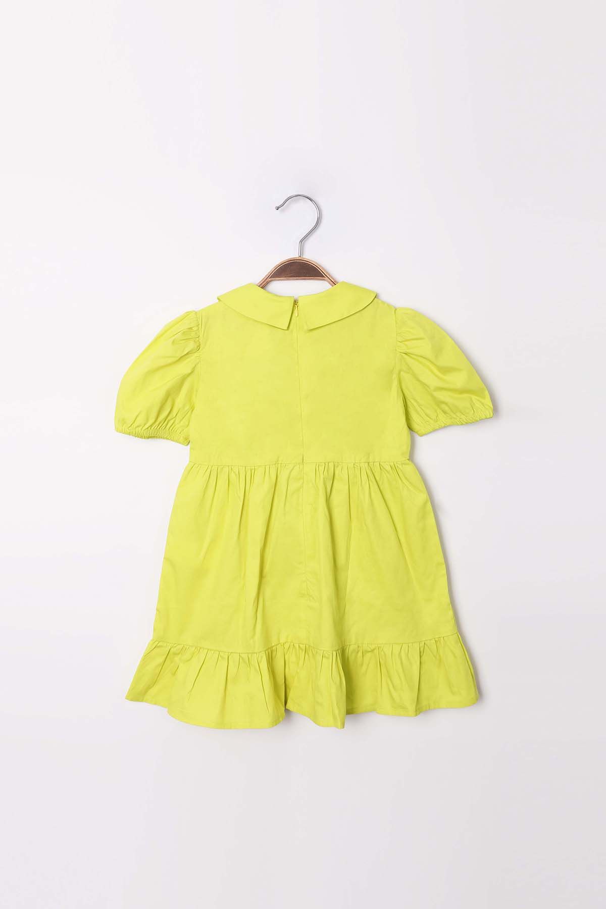 Zen Enfant - Robe à Volants En Popeline - Vert Anis 2