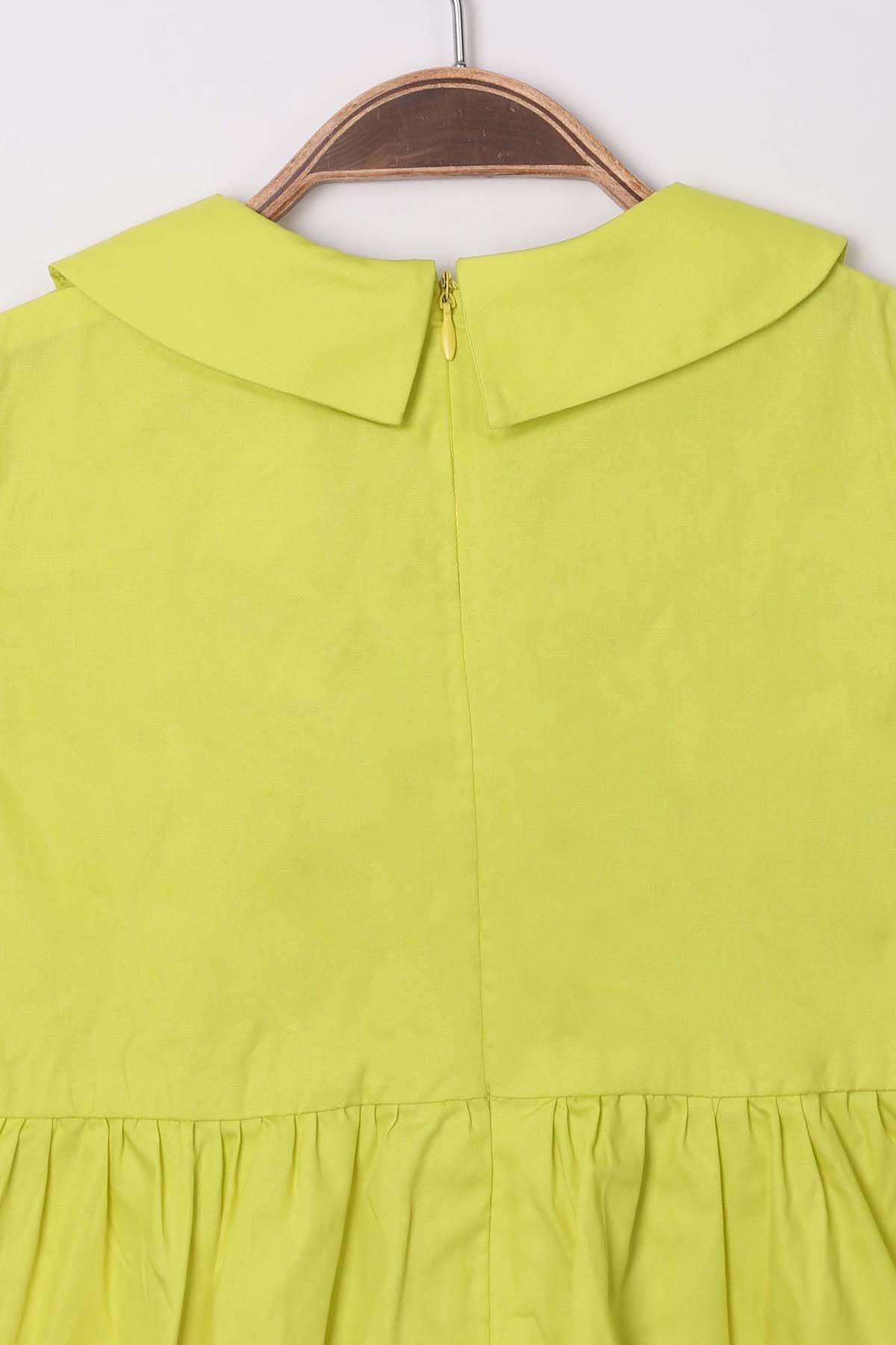 Zen Enfant - Robe à Volants En Popeline - Vert Anis 3