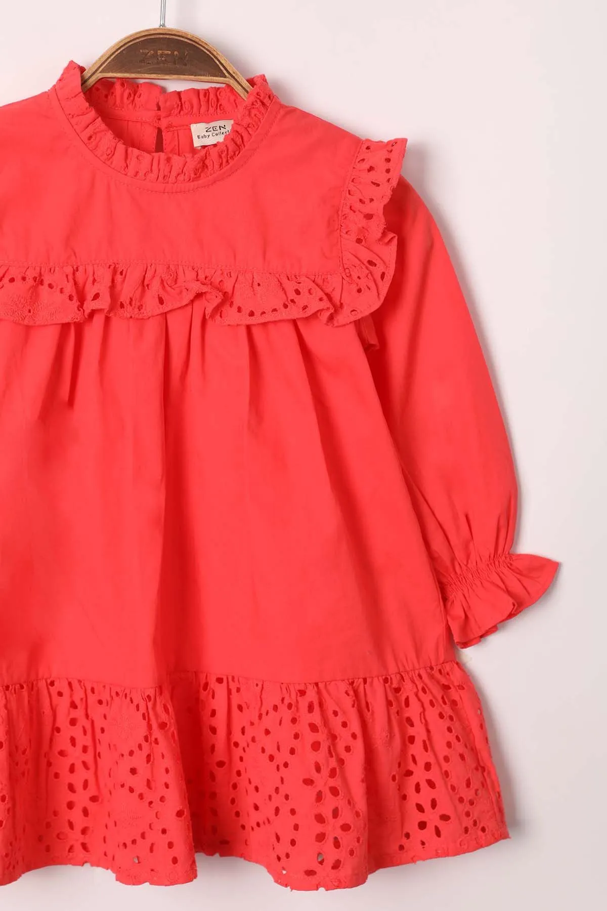 Zen Enfant - Robe À Volant En Broderie Anglaise - Rouge 2