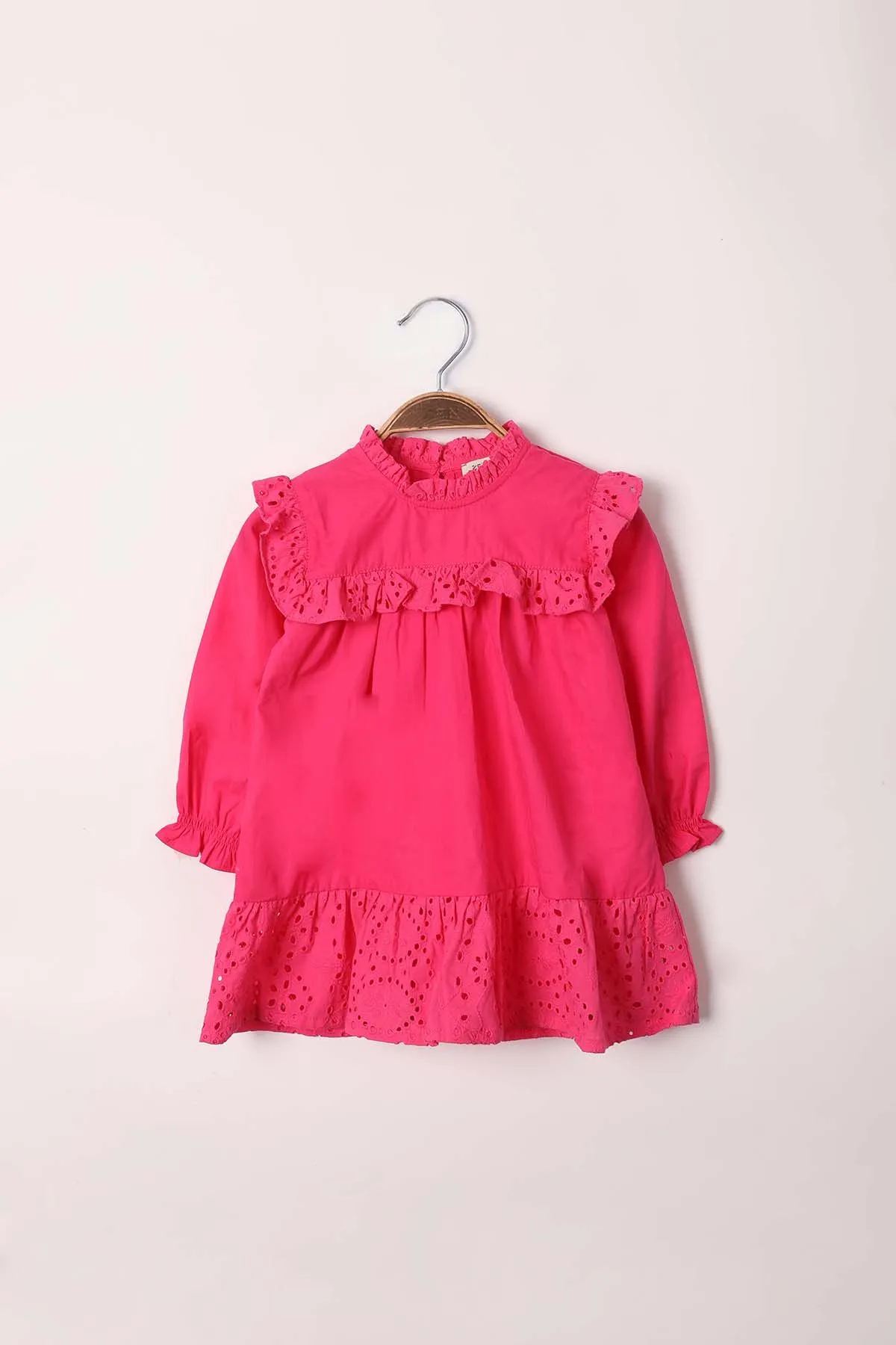 Zen Enfant - Robe À Volant En Broderie Anglaise - Fushia