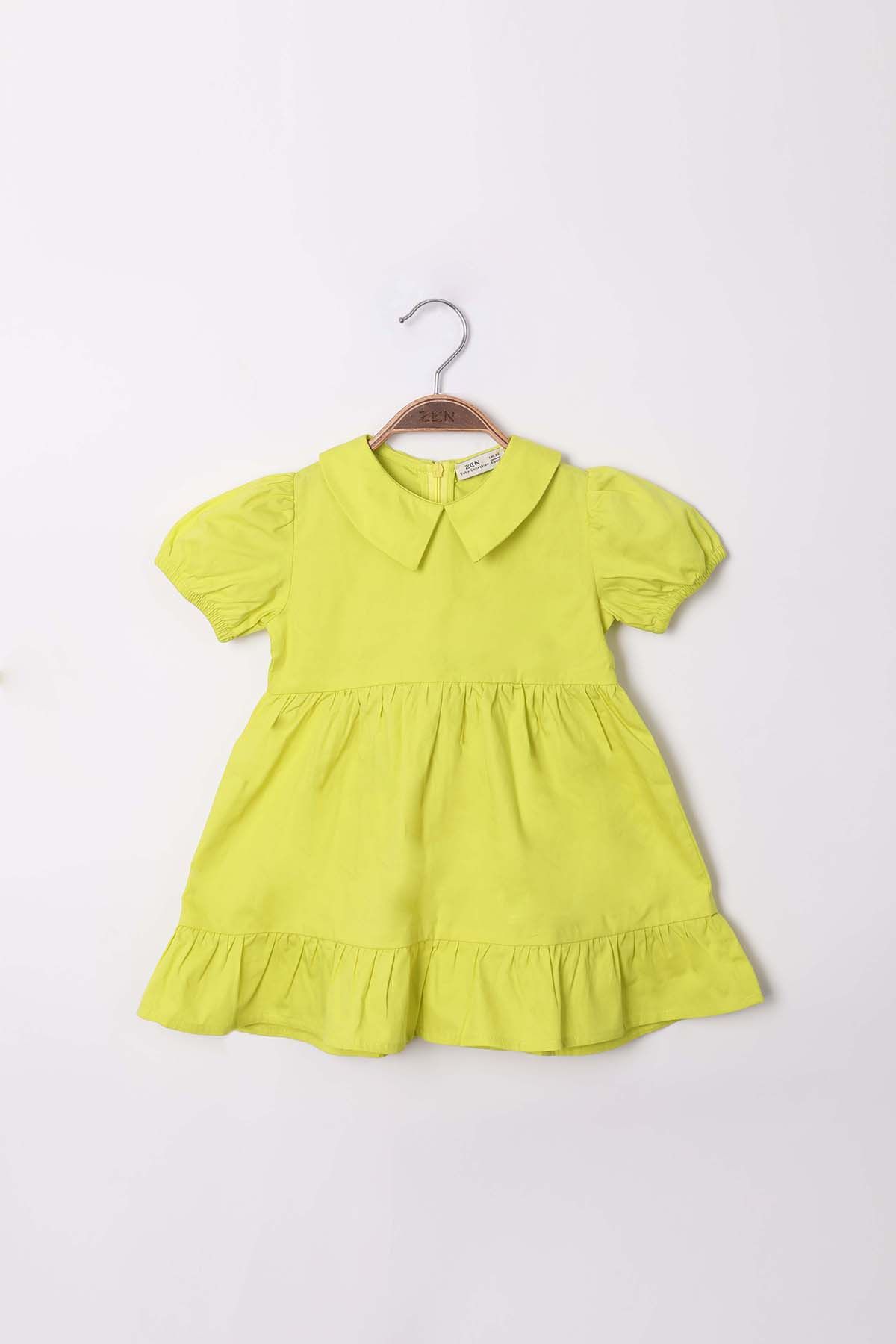 Zen Enfant - Robe à Volants En Popeline - Vert Anis 4
