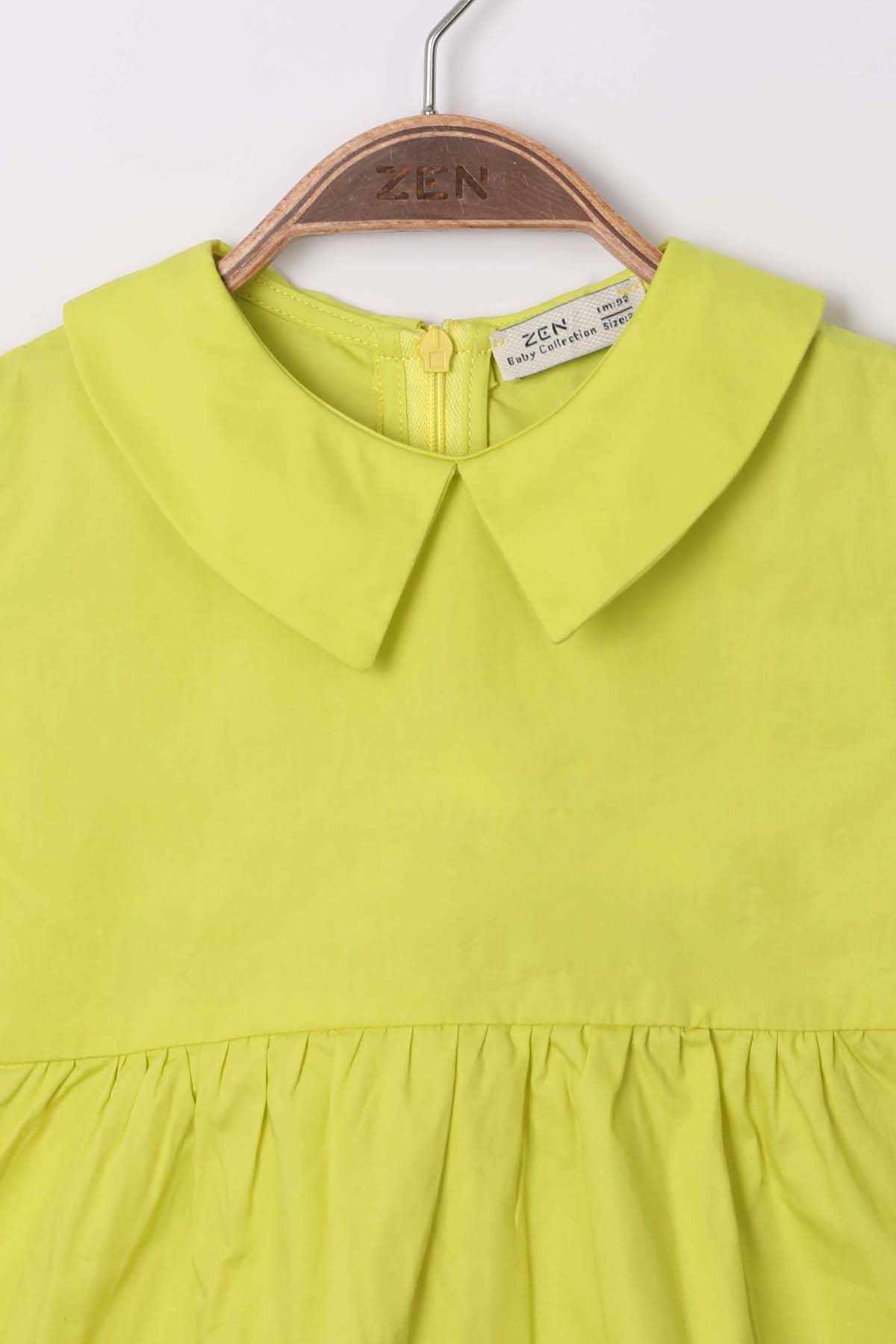 Zen Enfant - Robe à Volants En Popeline - Vert Anis 5