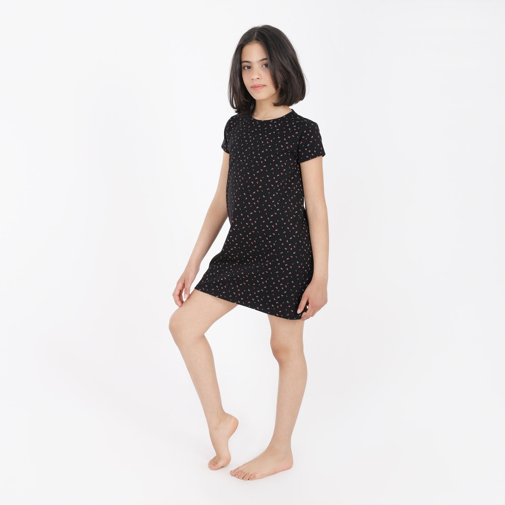 KONTAKT – Robe de pyjama pour fille imprimé fleur – Noir Imprimé Fleur