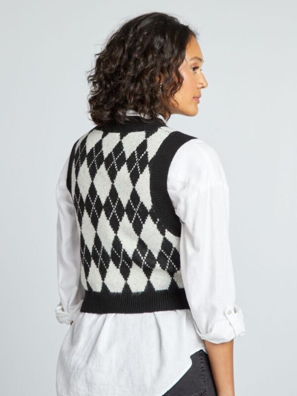 pull sans manches motif jacquard noirblanc ans80 3 frb3