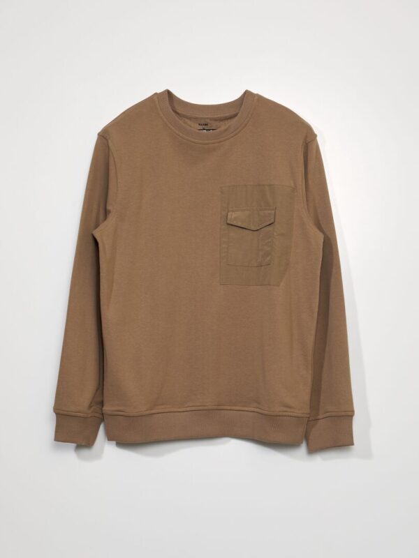 sweat en molleton avec poche poitrine beige ayz42 1 frb1