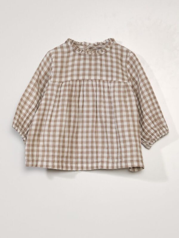 blouse en gaze de coton avec imprime vichy beige aew05 1 frb1