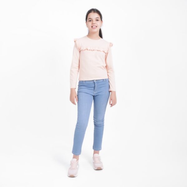 05 010 02 276 K830 6 7A T shirt fille manches longues avec volant Beige Rose 6 7A