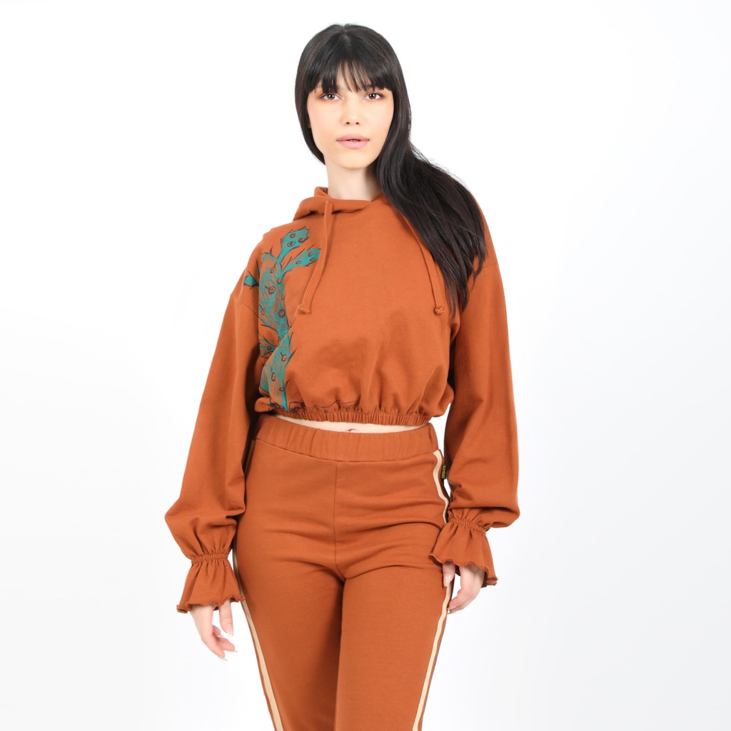 KONTAKT Hoodie pour femme manches poète CACTUS Camel Drest