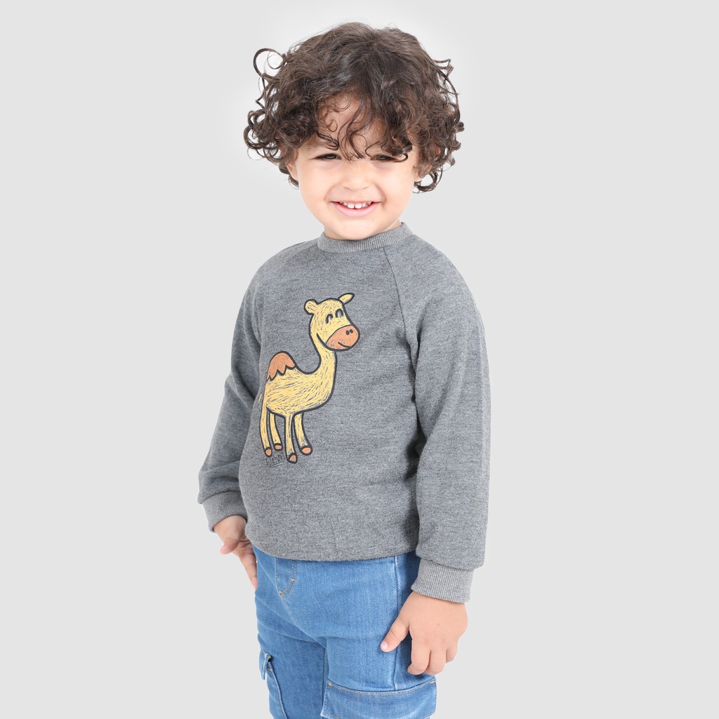 KONTAKT – Sweat pour bébé manches raglan CHAMEAU – Gris Chiné Foncé