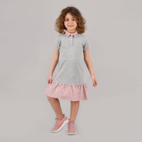 05 010 17 018 K558 4A Robe polo fille manches courtes avec volant Gris Imprime etoile 4A