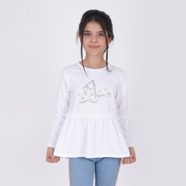 05 010 02 158 K000 4A T shirt fille manches longues avec volant %D9%85%D8%B3%D8%B1%D8%A7%D8%B1%D8%A9 4A