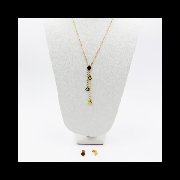 LOLLY ACCESS Parure De Bijoux En Acier Inoxydable Trèfle Noire