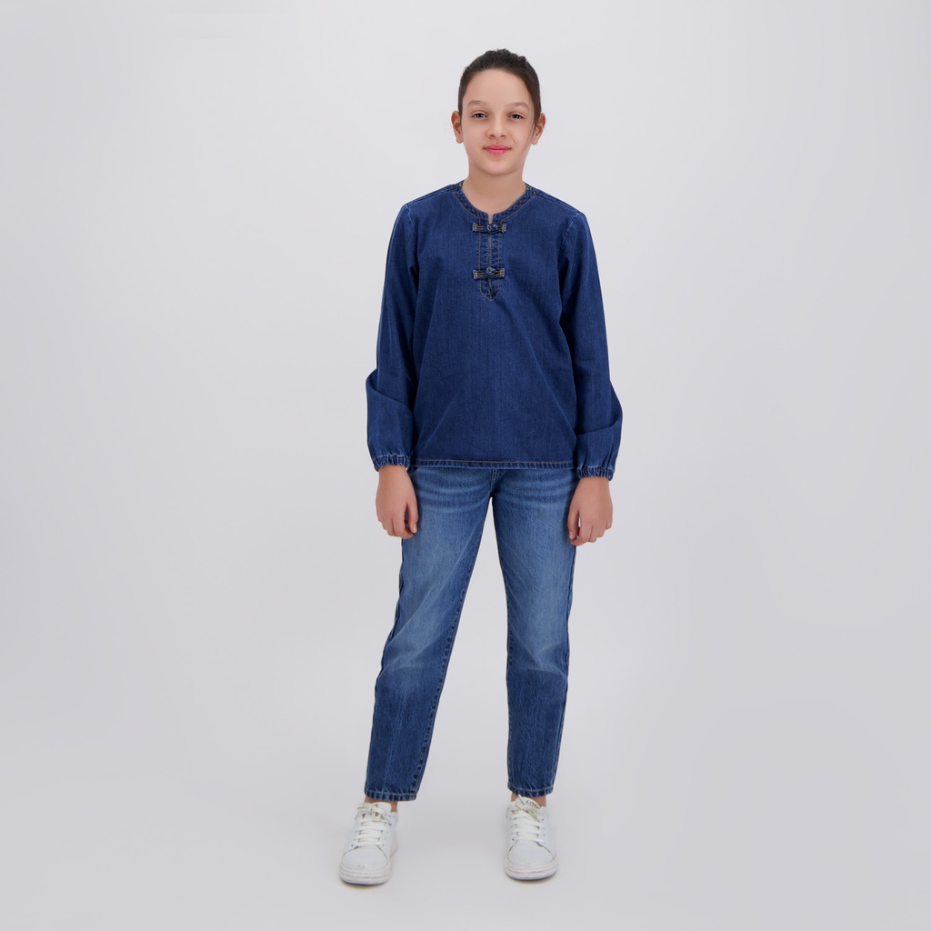 Kontakt - Blouse fille en jeans - Bleu Foncé 3