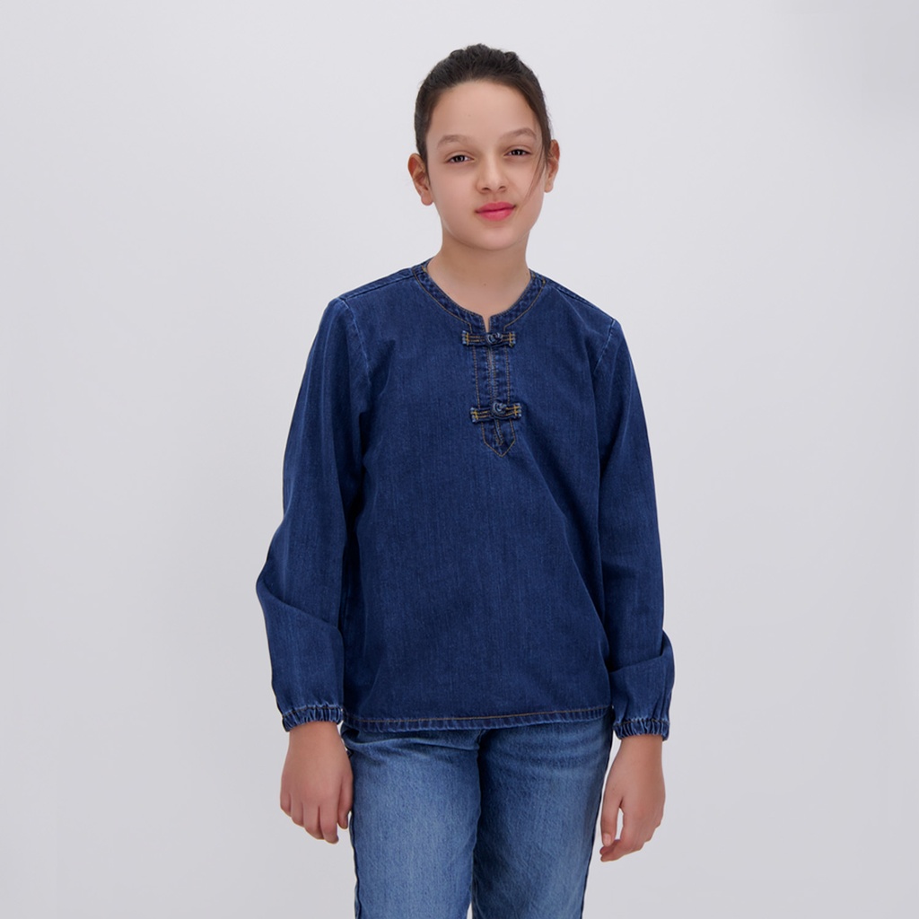 Kontakt – Blouse fille en jeans – Bleu Foncé