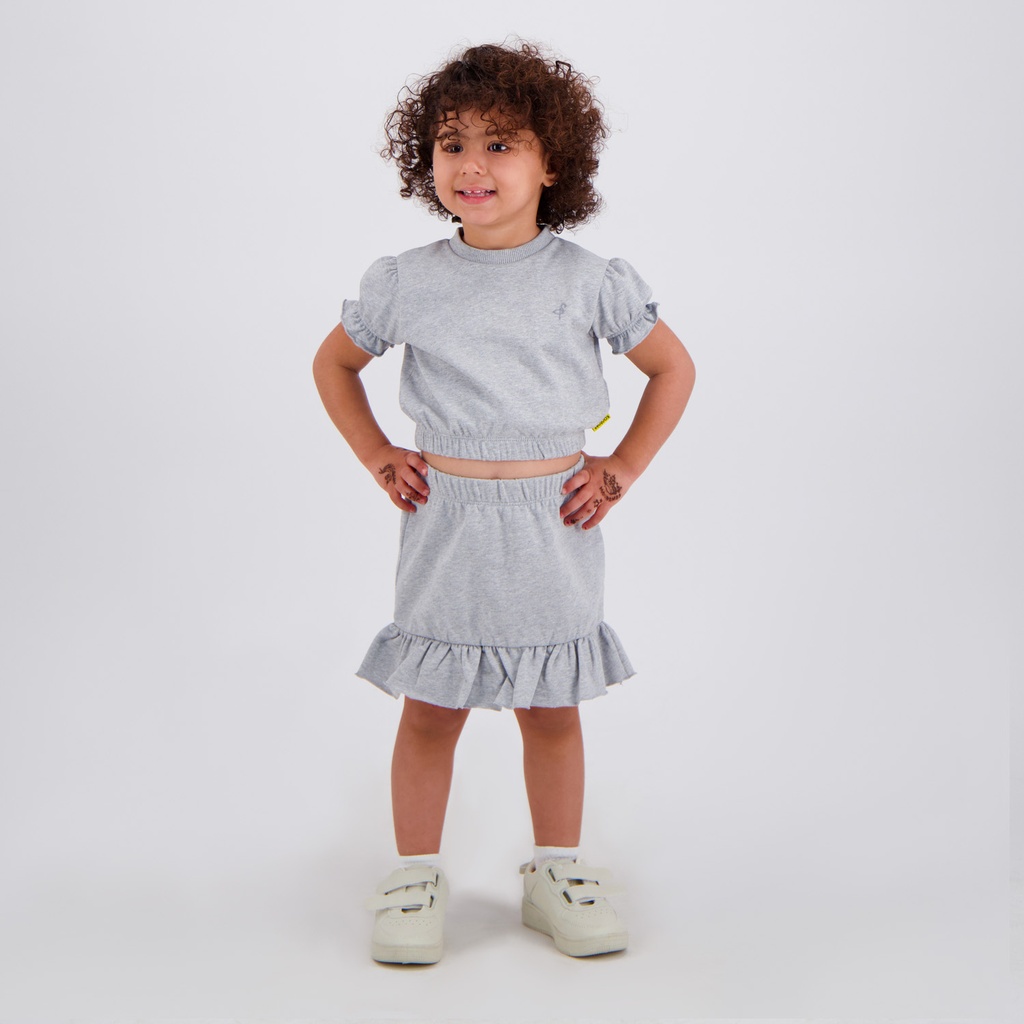 KONTAKT – Sweat pour bébé pour fille manches courtes bouffantes – Gris Chiné