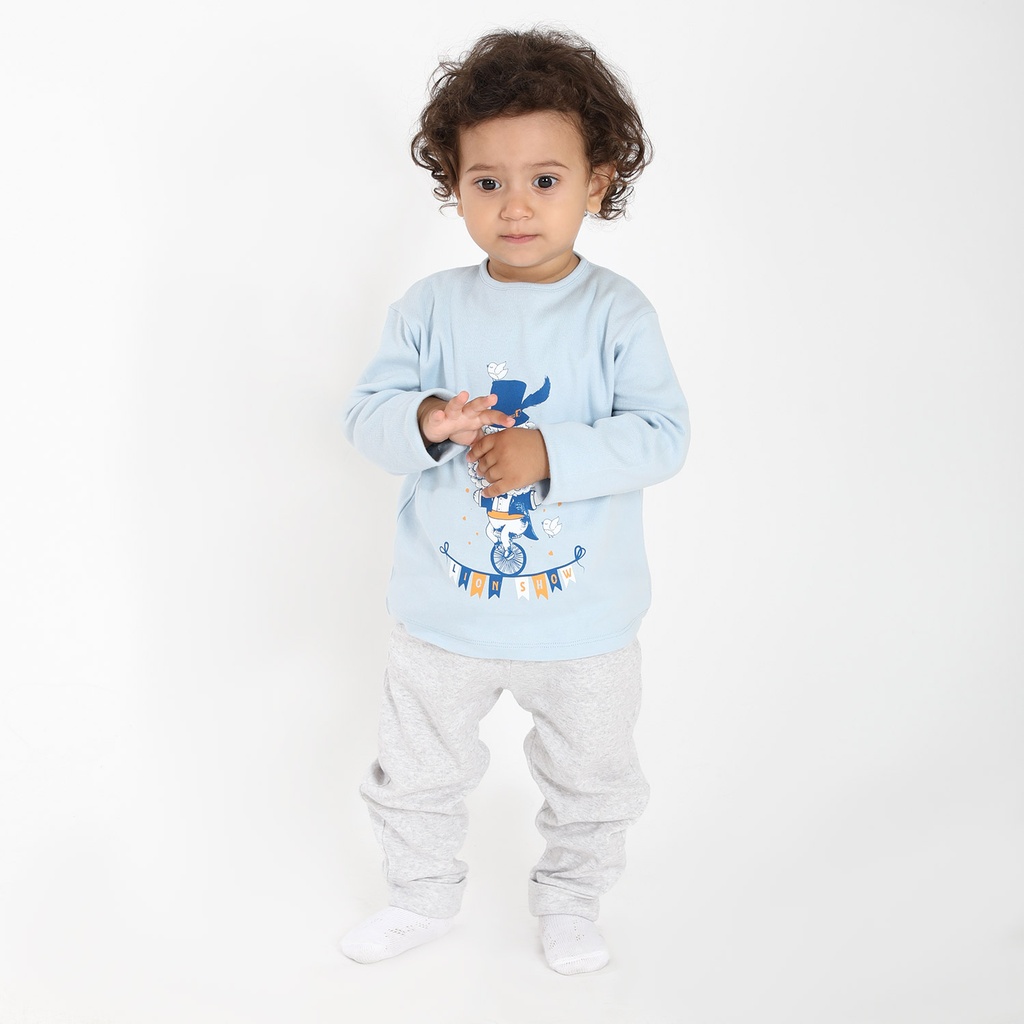 KONTAKT – T-shirt côtelé pour bébé manches longues LION SHOW – Bleu Ciel
