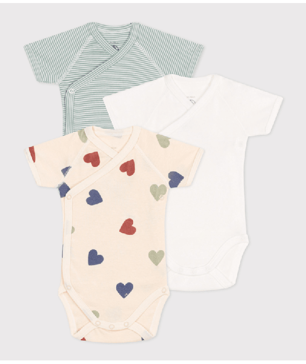 Lot 3 Bodies Petit Bateau Bébé Fille - 100% Coton Bio Encolure Américaine
