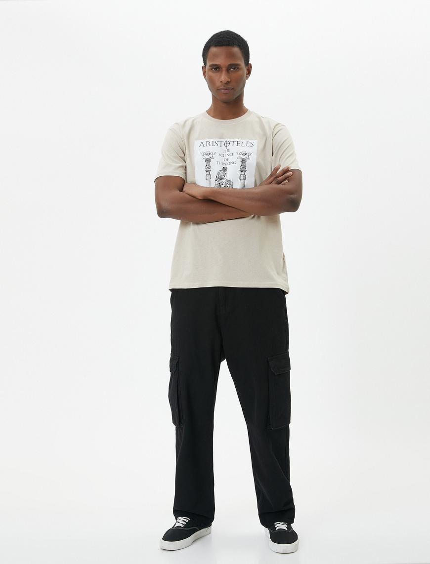T-shirt Homme Koton - 100% Coton, Col Rond, Manches Courtes, Coupe Ajustée, Couleur Gris, Taille S