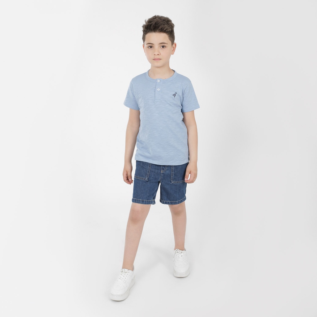 Kontakt Enfant – Short workwear garçon avec ceinture en côte en jeans – DENIM MEDIUM