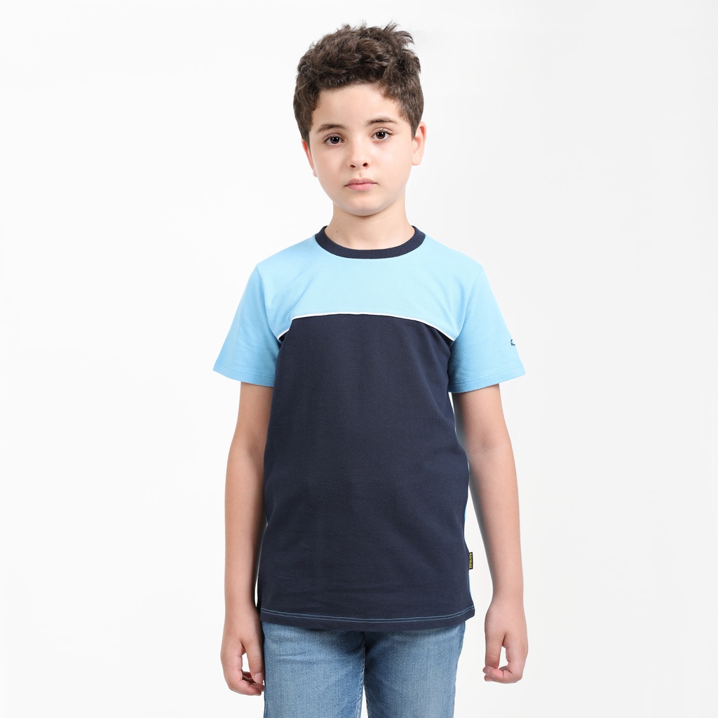 Kontakt Enfant – T-shirt garçon bi-couleurs avec pipping – Bleu Bleu Clair