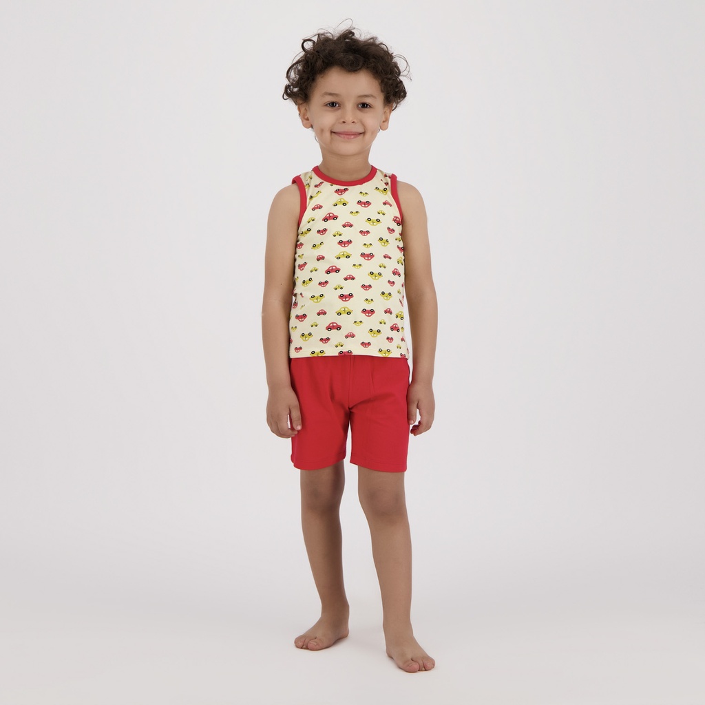 Kontakt Enfant -Ensemble bébé sans manches avec biais contrasté imprimé voiture – Rouge & Imp Voiture