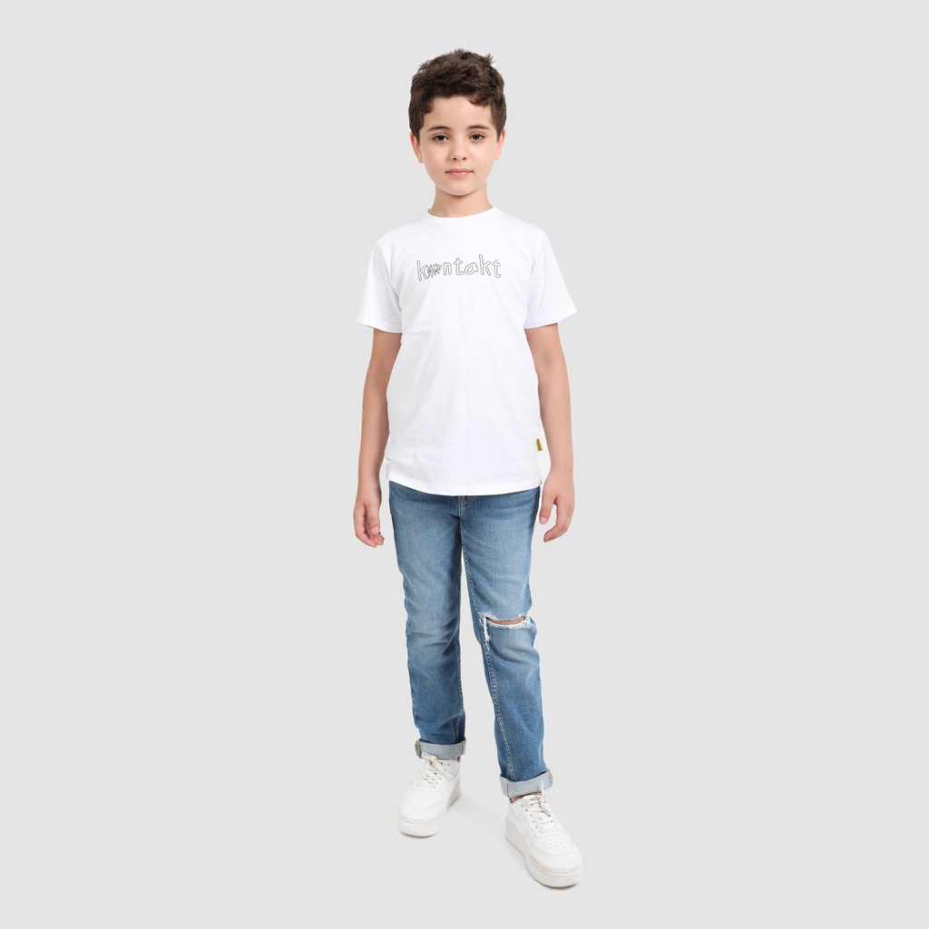 Kontakt Enfant – T-shirt unisexe enfant manches courtes COLORIAGE EYES + 1 feutre textile gratuit – Blanc