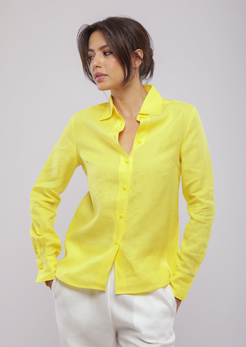 Col Montant Chemisier CintrÃ© Femme Chemise SCULPTEUR Lin