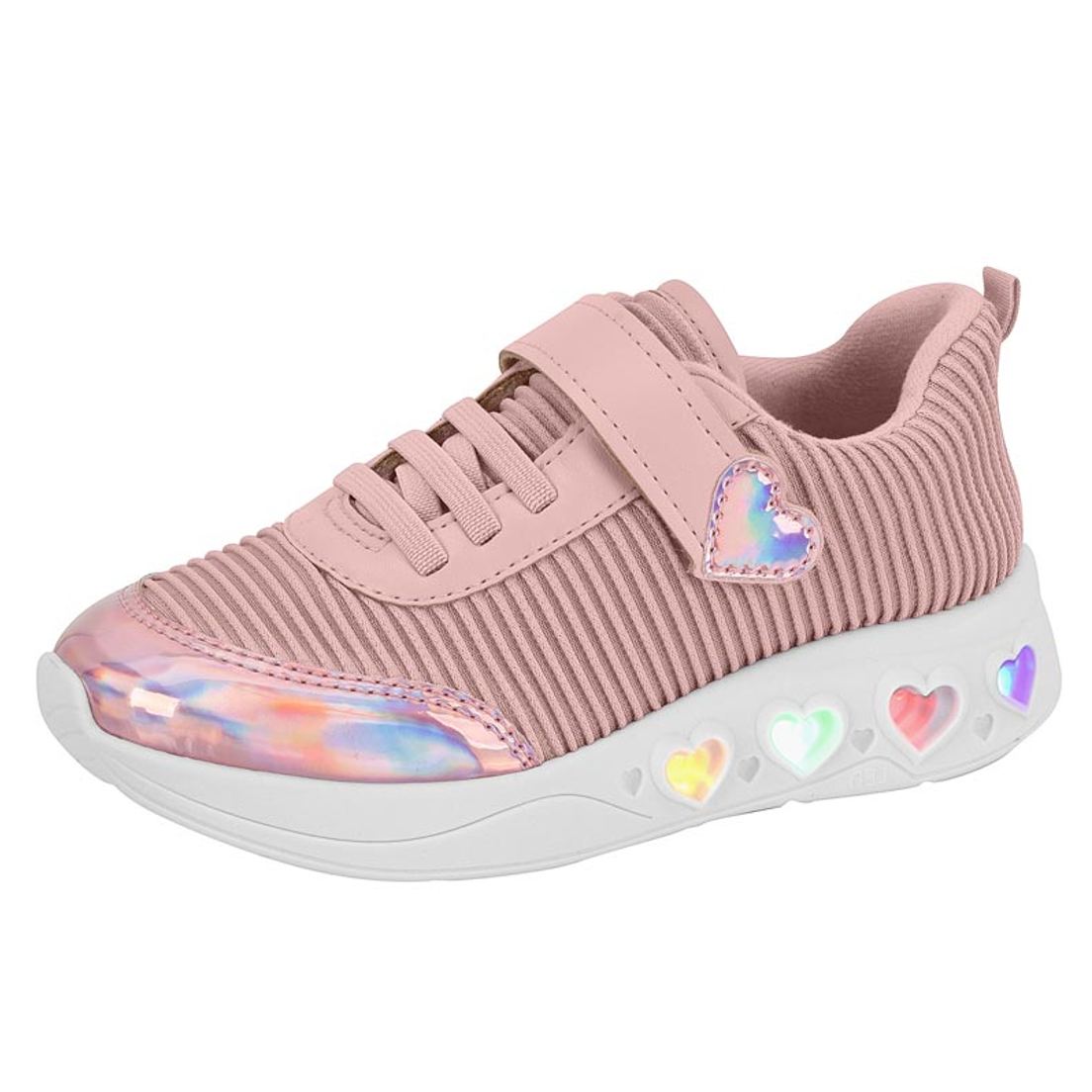 MOLEKINHA Enfant – Molekinha Baskets Tissu Côtelé avec LED – Rose Clair