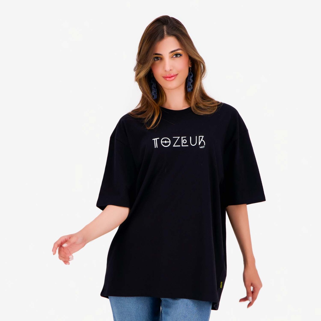 Kontakt – T-shirt oversized unisexe adulte manches courtes TOZEUR – Noir