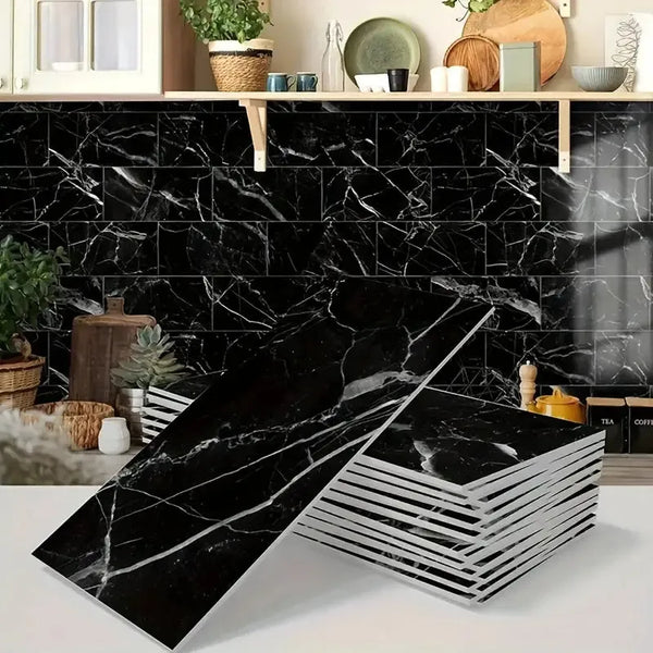 10 Carreaux muraux autocollants en vinyle NOIR