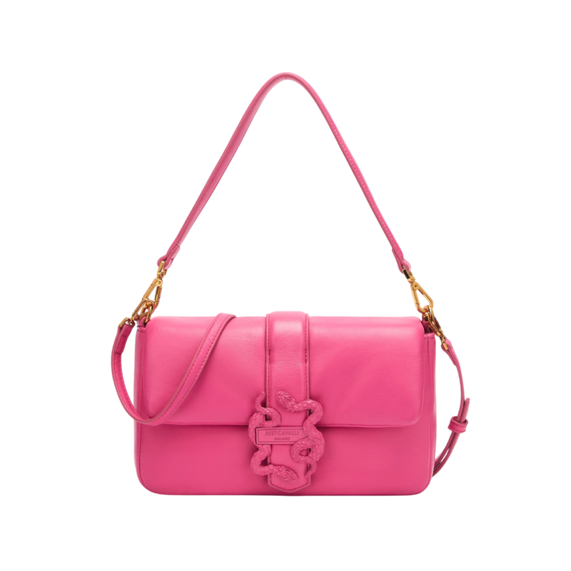 Just Cavalli  - Sac Carre Moyenne Taille Vernis Snake Rose