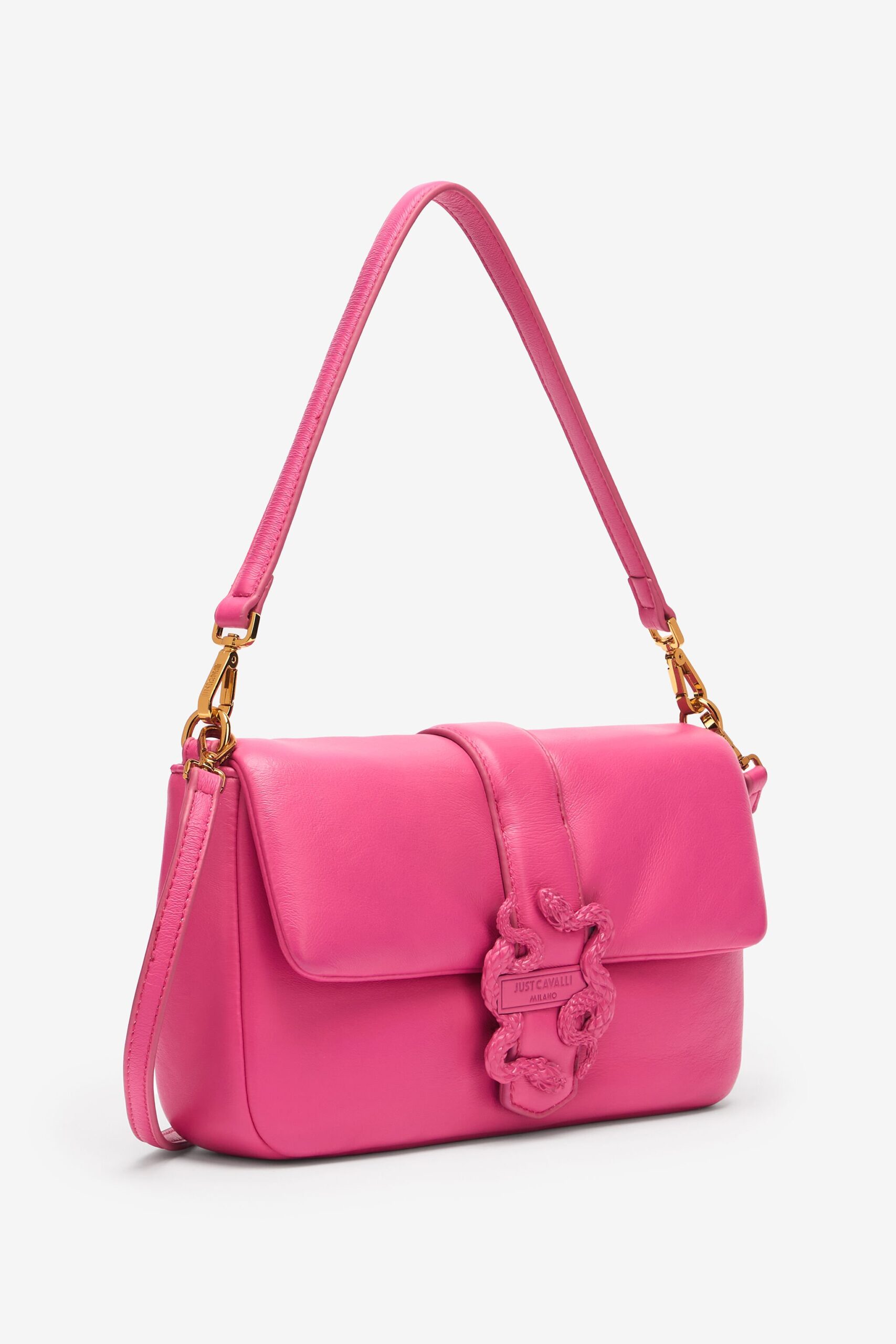Just Cavalli  - Sac Carre Moyenne Taille Vernis Snake Rose 3