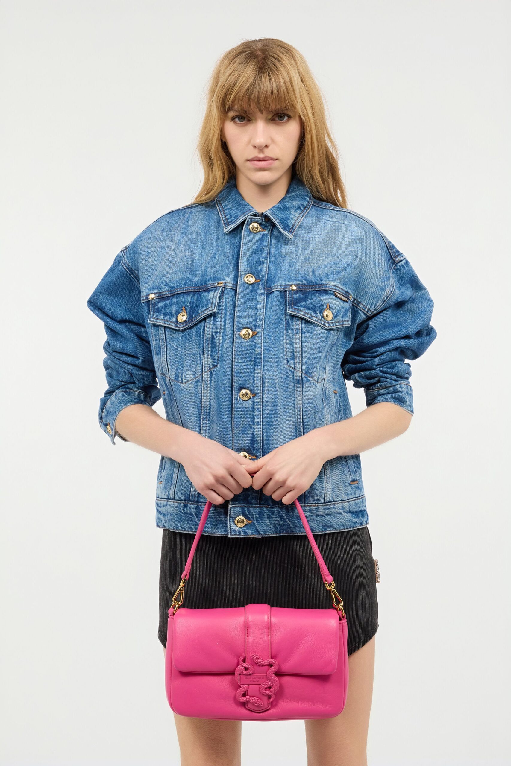 Just Cavalli  - Sac Carre Moyenne Taille Vernis Snake Rose 6