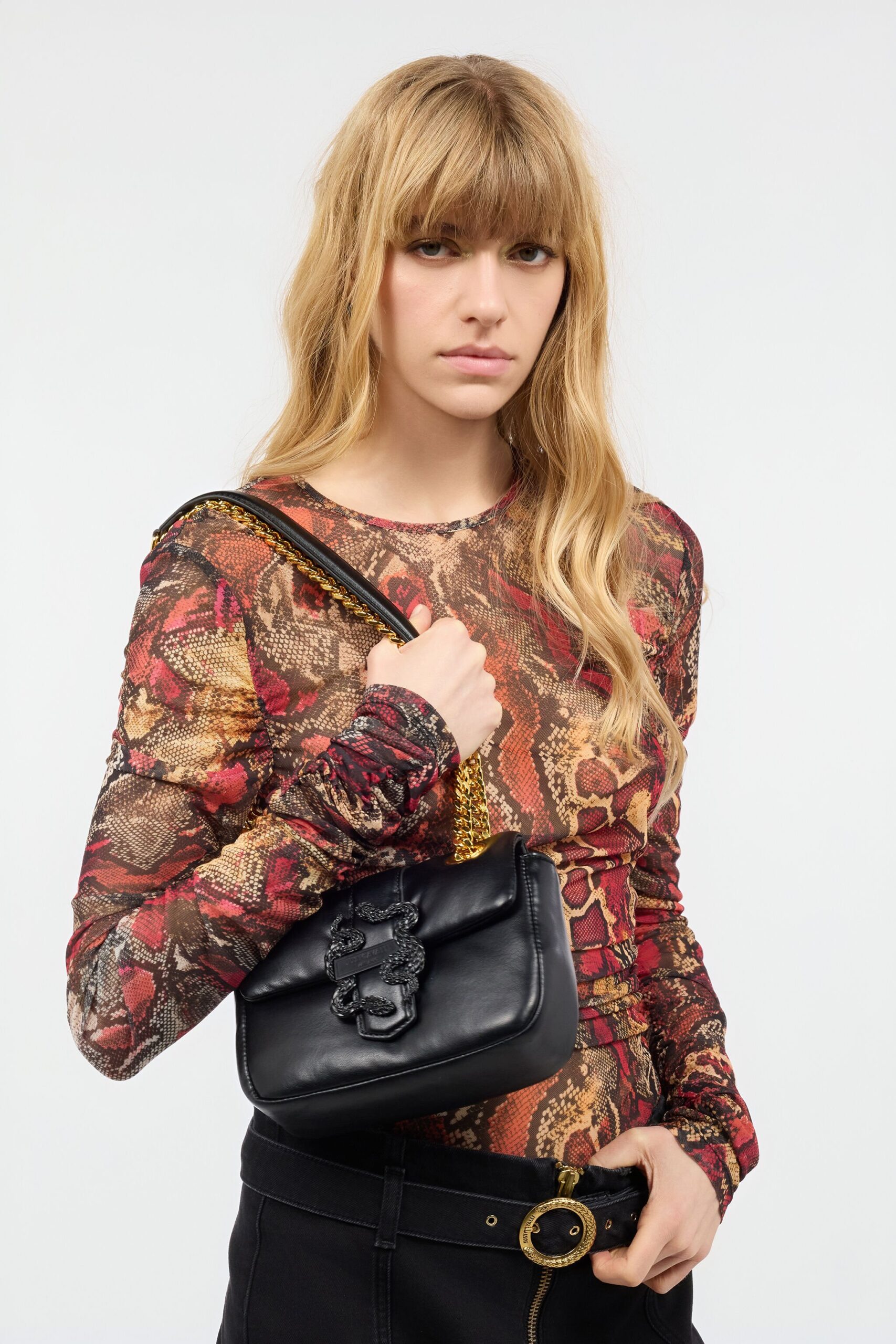 Just Cavalli  - Sac Cuir Petite Taille Carre Fermeture Snake Noir 6