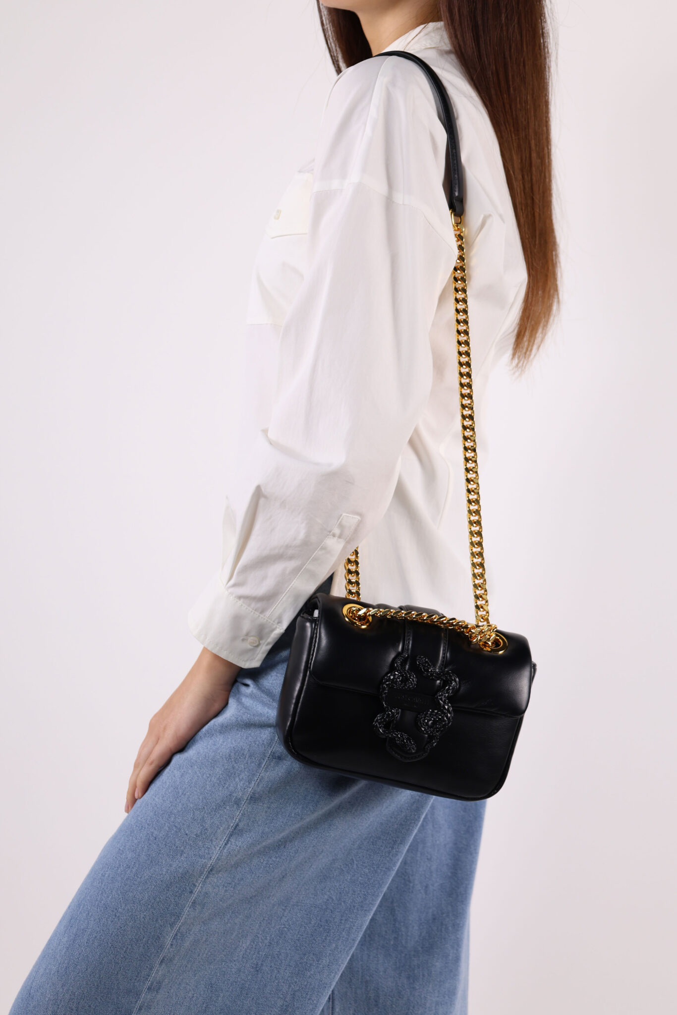 Just Cavalli  - Sac Cuir Petite Taille Carre Fermeture Snake Noir 8