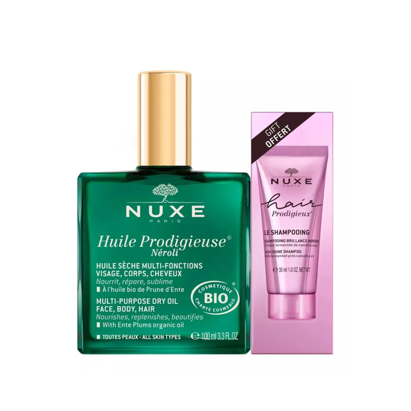 Nuxe – Huile Prodigieuse Neroli 100 Ml+Shampoing Brillance Miroir Hair Prodigieux 30Ml - Nuxe