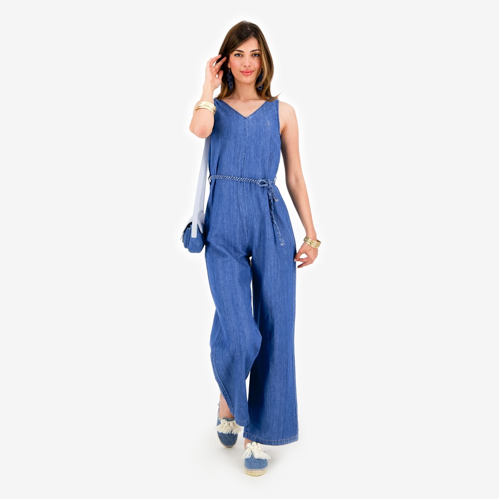 Kontakt – Combinaison fluide femme en jeans TAMARA – Jeans Bleu Moyen