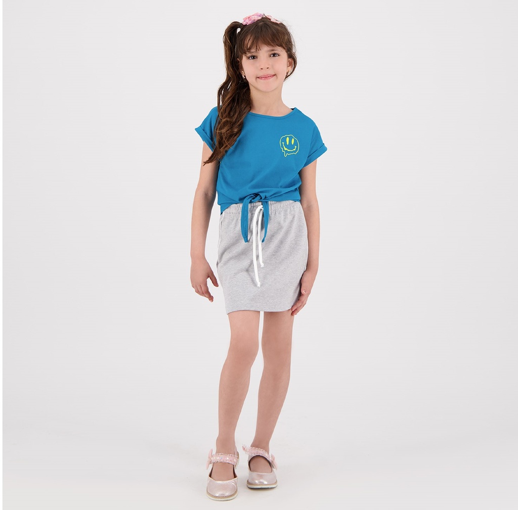 Kontakt – T-shirt fille demi manches nouée ENJOY – Bleu Turquoise