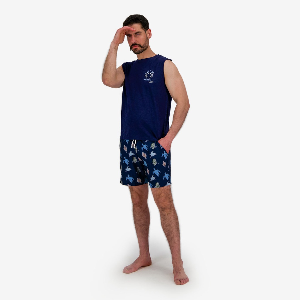Kontakt – Short maillot homme ALL OVER TORTUE DE MER – Bleu Marine Imprimé